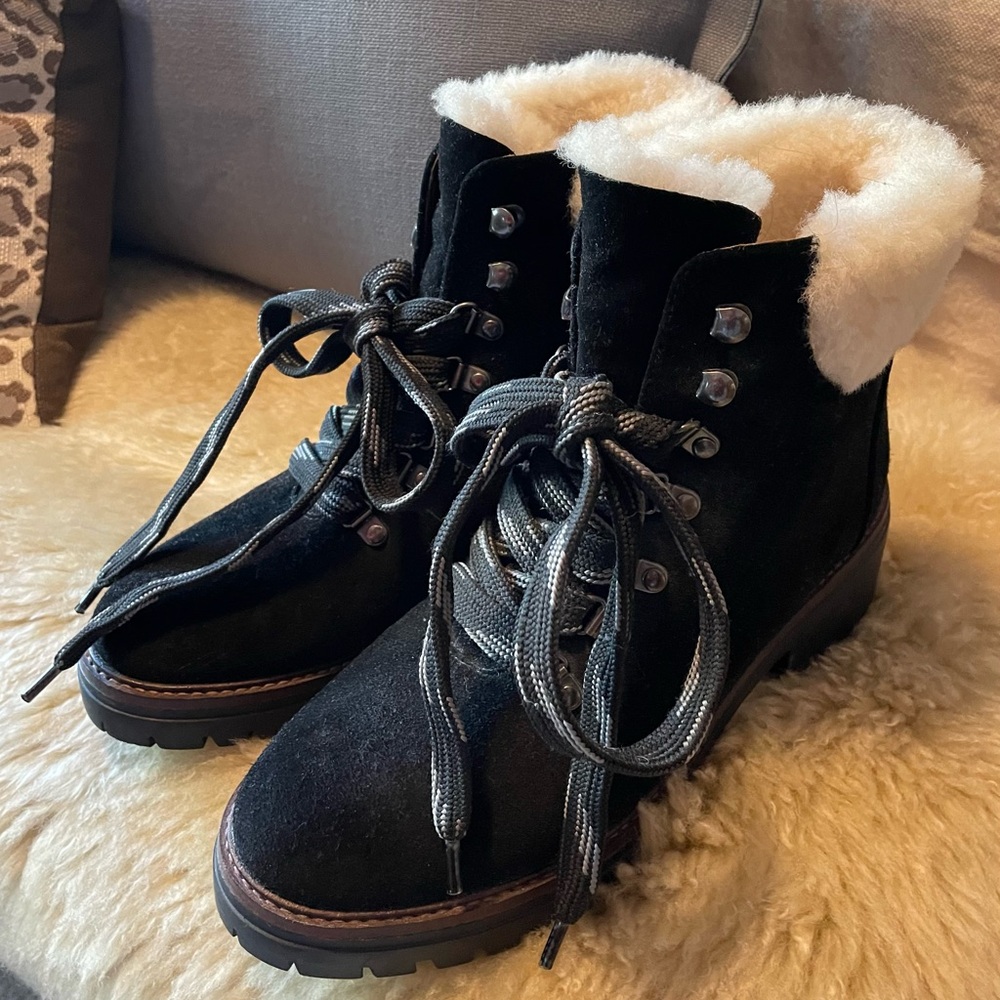 Gentle Souls Black Suede Ankle Boots with Genuine Shearling Lining 8.5